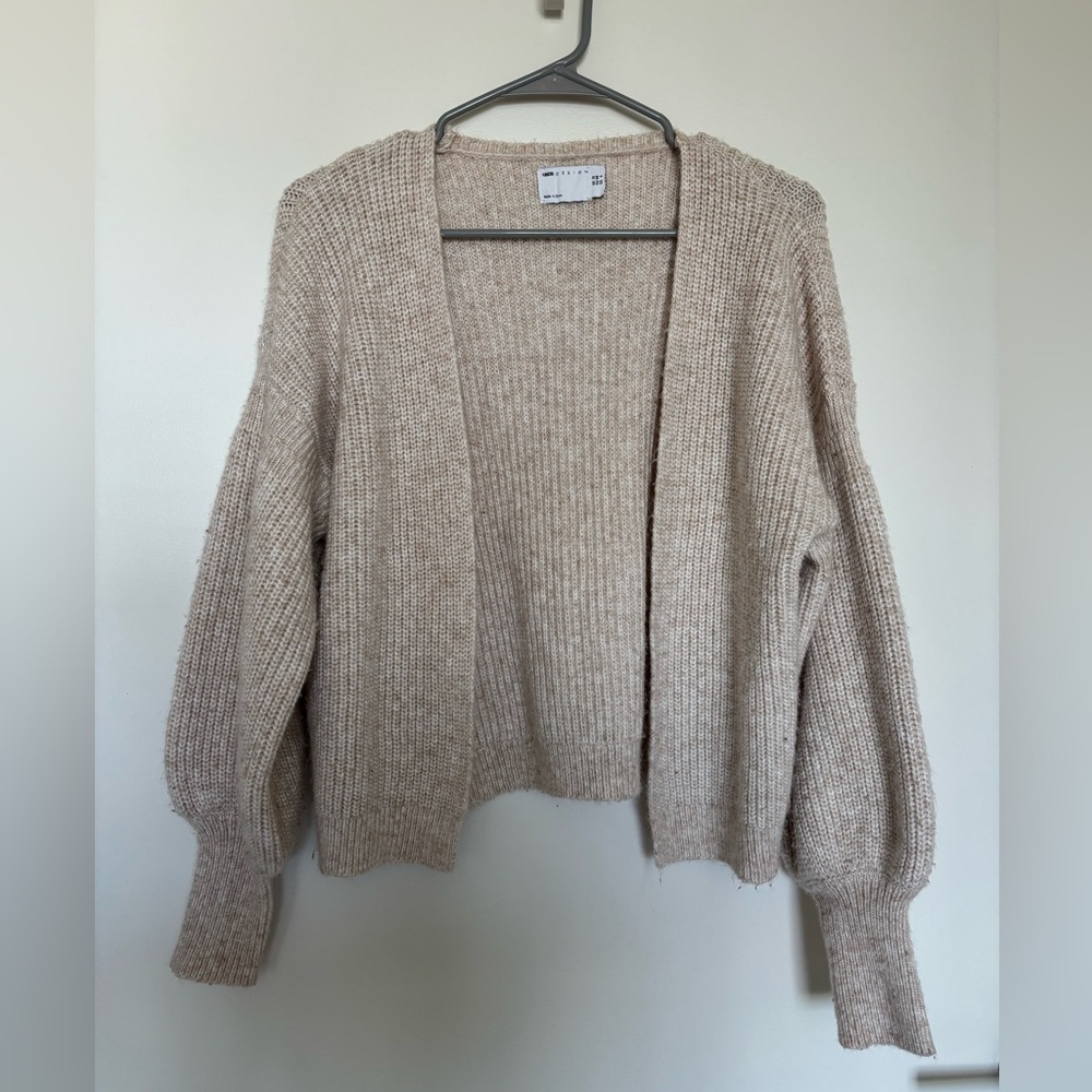 ASOS Beige Oatmeal Cream Women's Balloon Sleeve Cardigan - size 6